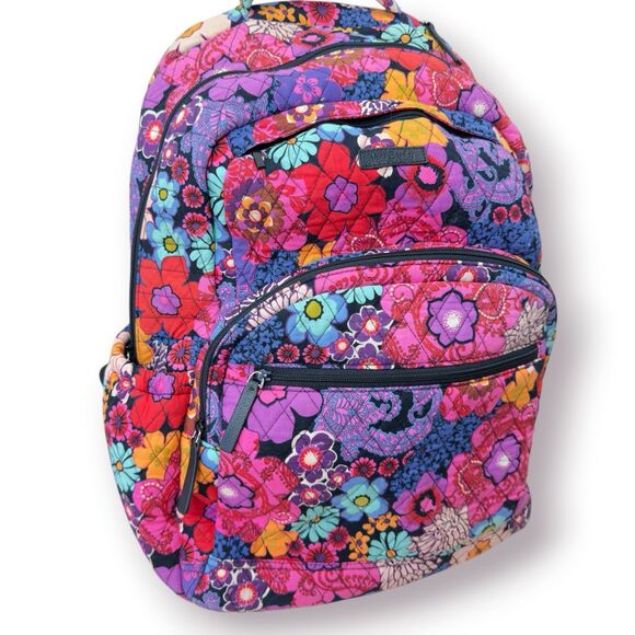 Vera Bradley Campus Backpack Floral Fiesta Laptop Multiple Compartments Logo Zip - Picture 3 of 11